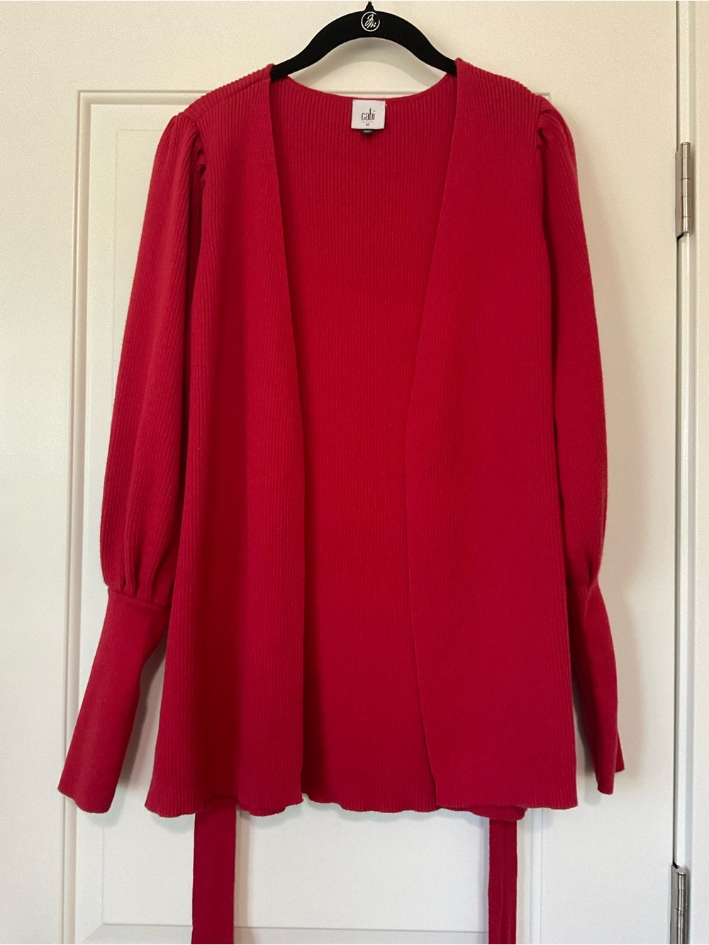 CAbi Pink-Red Ribbed Open Cardigan